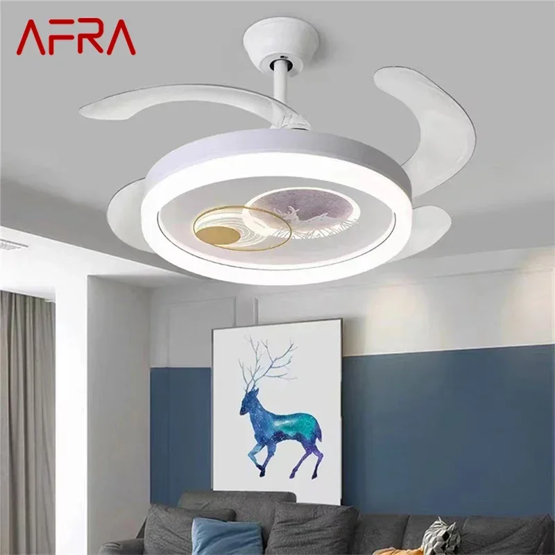 AFRA Nordic Children Stealth Fan Light LED Modern Living room Restaurant Bedroom Ceiling Fan Light Remote Electric Fan Light