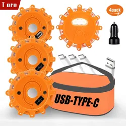 4pcs flasher police Rechargeable LED Road Flares Emergency Lights Roadside Safety Beacon Disc Flashing Warning for Car Truck