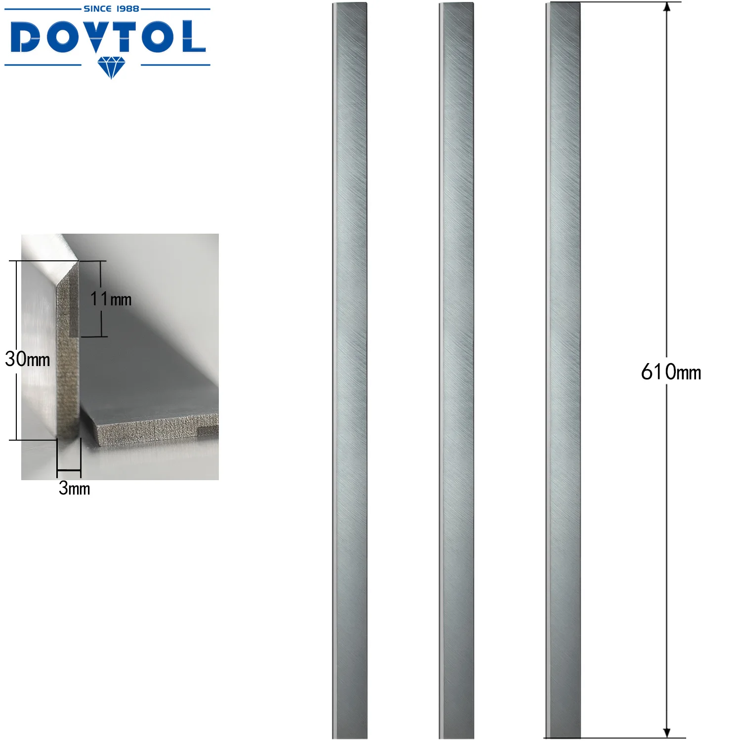 TCT Planer Blades 610x30x3mm jointer Knives 3pcs set Replacement for 4-side planer Vertical milling High speed press planer  etc
