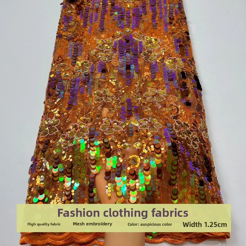 

Mesh Colorful Sequins Embroidery Fabric for Wedding Dress Childrens Clothing Design Cloth Diy By The Yard Sewing Material