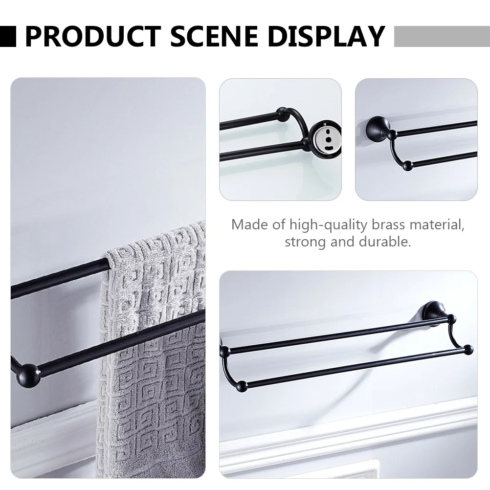 

1Pcs Double Rod Towel Bar Black Bronze Brass Bathroom Supply Wall Mounted Storage Rack Hanging Holder Storage Rack