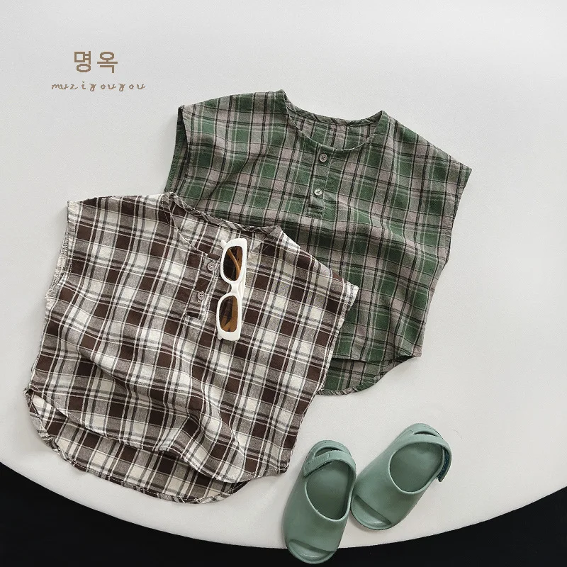 

Children Wear Vest Summer New Boys City Outdoor Style Kids Vest Children Vest Baby Girls Boys Grid T-Shirt Sleeveless Outerwear