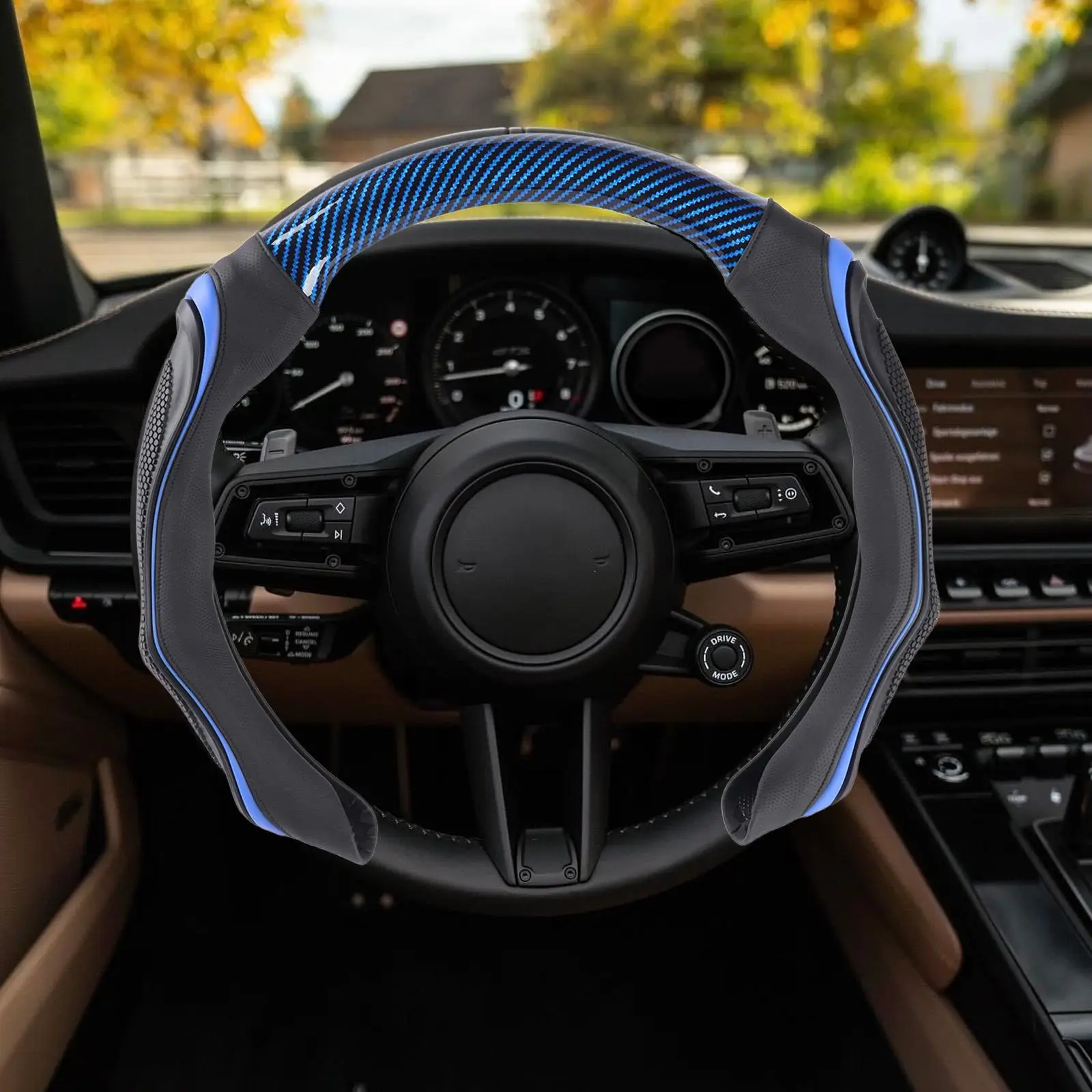 Steering Wheel Cover Men Sport Style Soft Silicone Protector Carbon Fiber Texture Soft Steering Wheel Cover For Men Women Lady