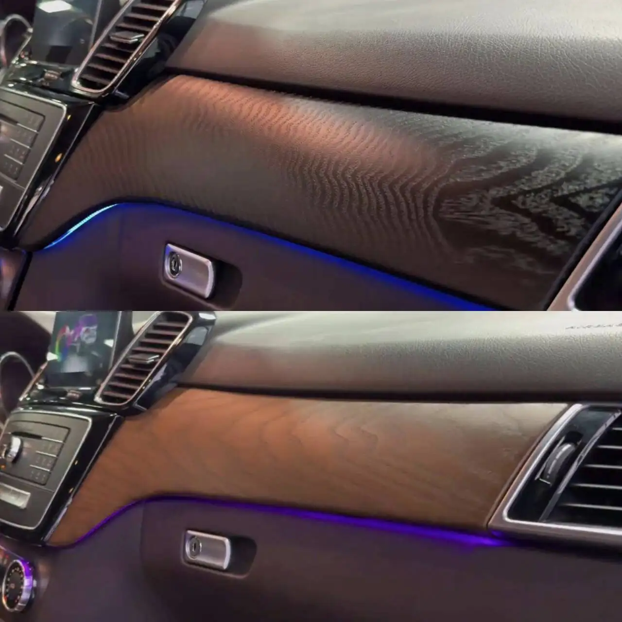 ICarsin for Mercedes W166 GLE/GLS/ML/GL Ambient Light 12 Colors Wood OEM Style Trim Replacement Upgrade Kit Car Screen Control