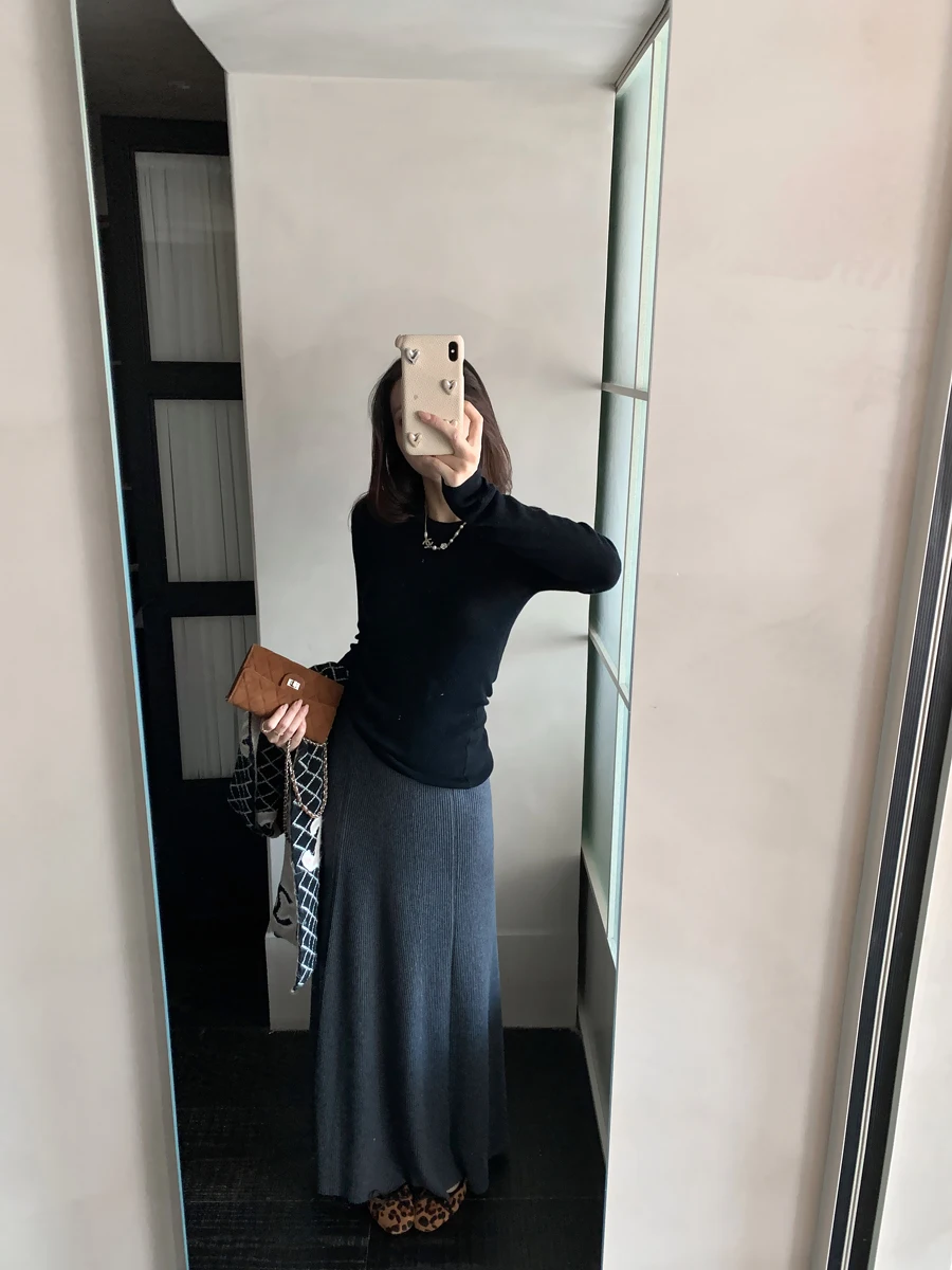 

Элегантная шерстяная юбка-фасинатор для женщин, вязаная, облегающая, длинная, стройнящая, на раннюю весну, с эластичной талией