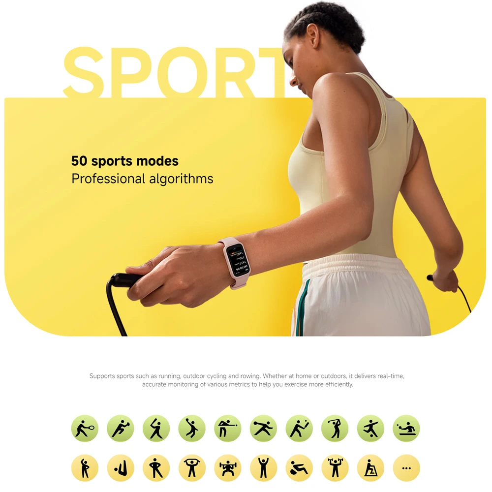 글로벌 버전 샤오미 미 스마트 밴드 9 액티브 팔찌, 1.47 인치 혈중 산소 심박수 5ATM 방수 손목 밴드