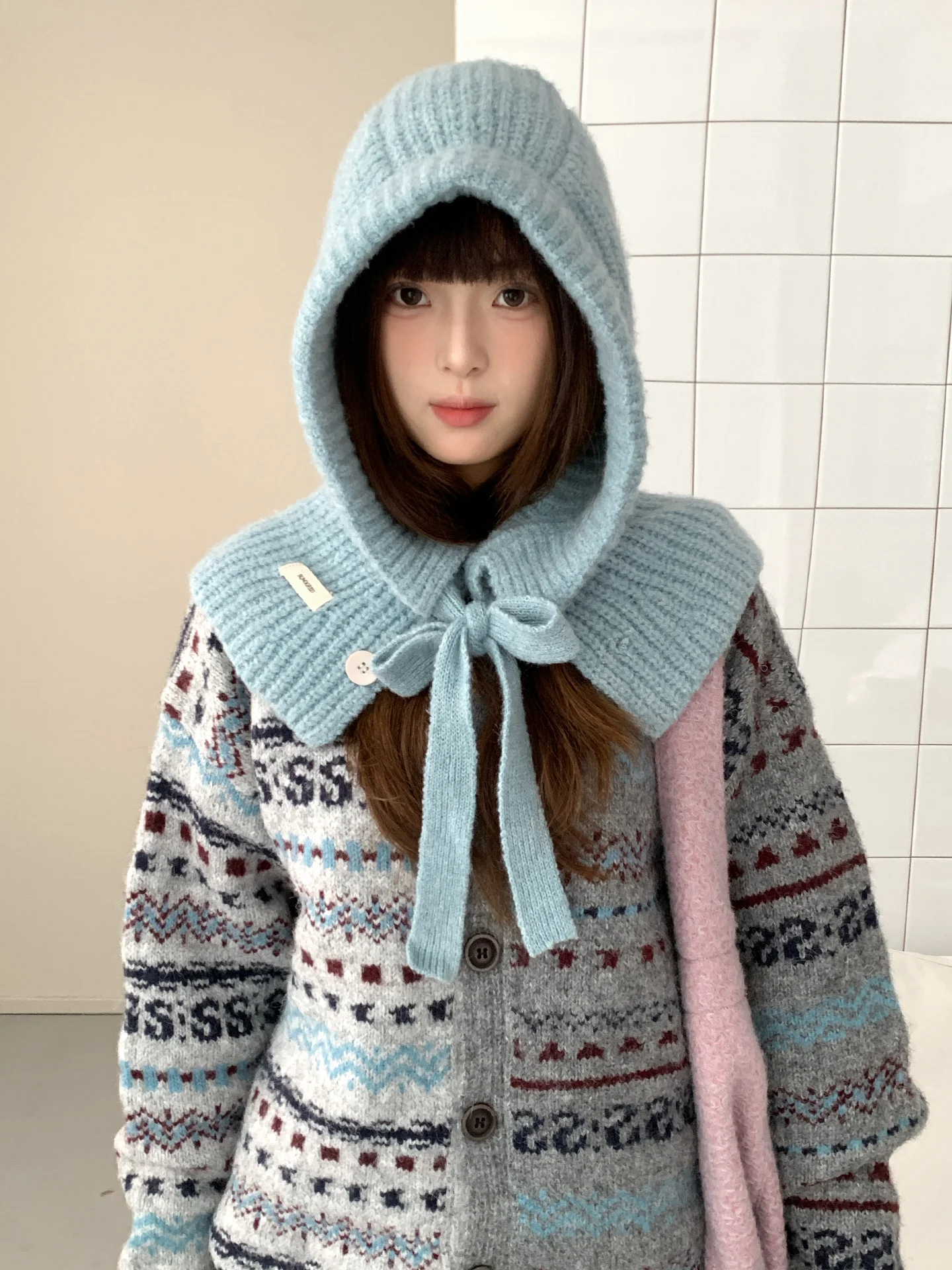 Cagoule en fil de laine pour femmes, cache-oreilles chauds d'hiver, chapeau, écharpe