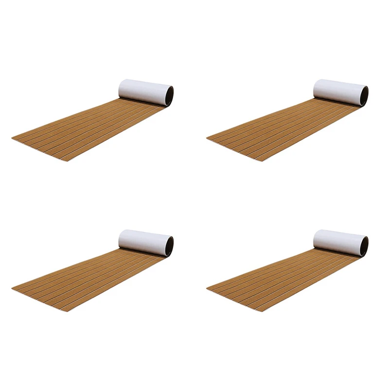 4 Pcs 6MM Self Adhesive EVA Foam Teak Sheet Marine Boat Yacht Synthetic Decking Foam Floor Mat Flooring Brown 240X45cm