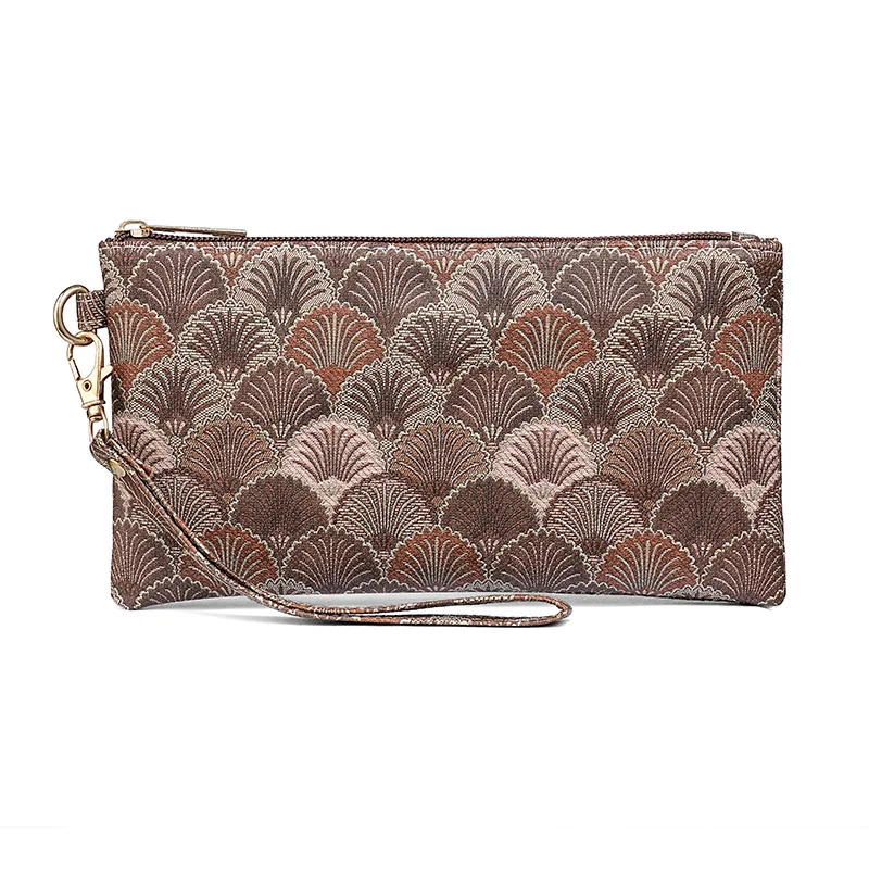 

5pcs Wallets Women PU Fan Printing Multifunctional Phone Long Coin Purses With Wrist