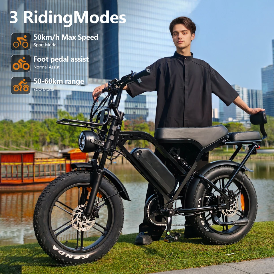 X80Pro Adult Electric Bicycle, Ideal for Daily Urban Commuting | 48V/15Ah Battery, 1000W Motor, 50-60km Range | 20-inch Wide Tires, 7-Speed ​​Drivetrain, Full Suspension, Hydraulic Disc Brakes | All-Terrain Off-Road Electric Bicycle image 4