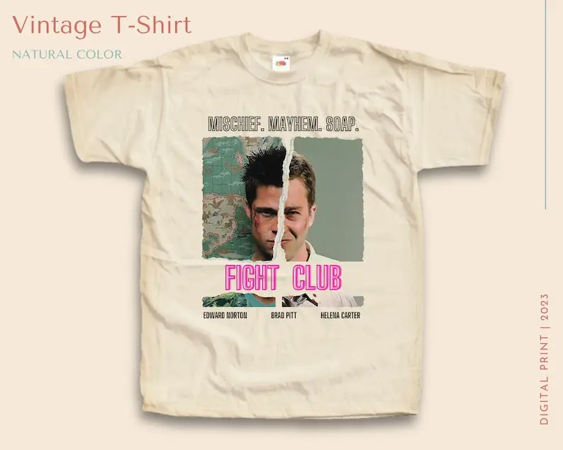 

Vintage TShirt Fight Club NATURAL color Men Woman Unisex T-Shirt Digital Print Sizes