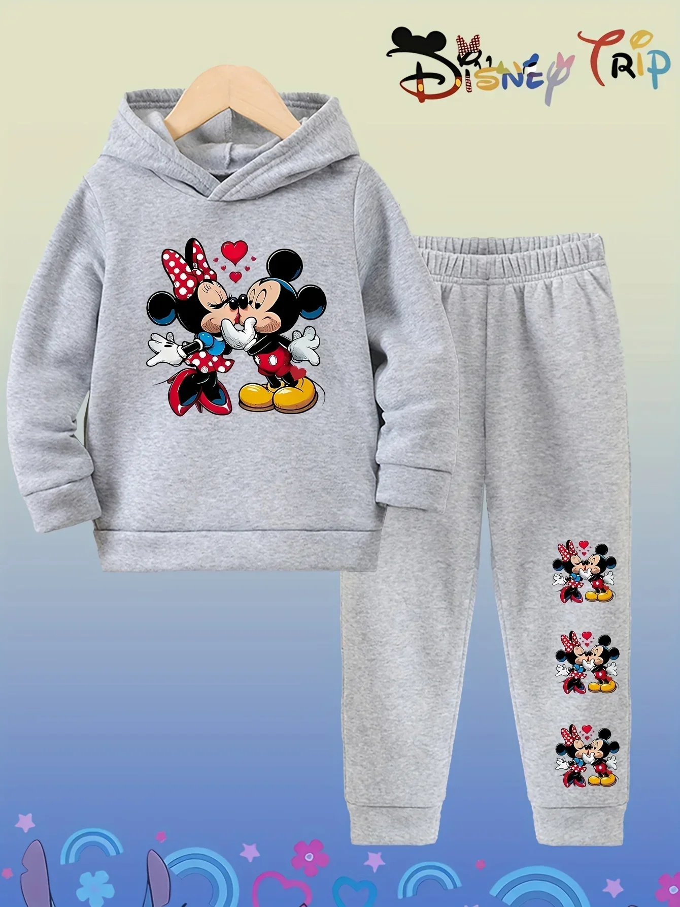 

Disney Mickey Minnie Children‘s Hooded Sweatshirt+Pants Two-piece Set Boy Girl Autumn Winter Outdoor Casual Warm Soft Sportswear