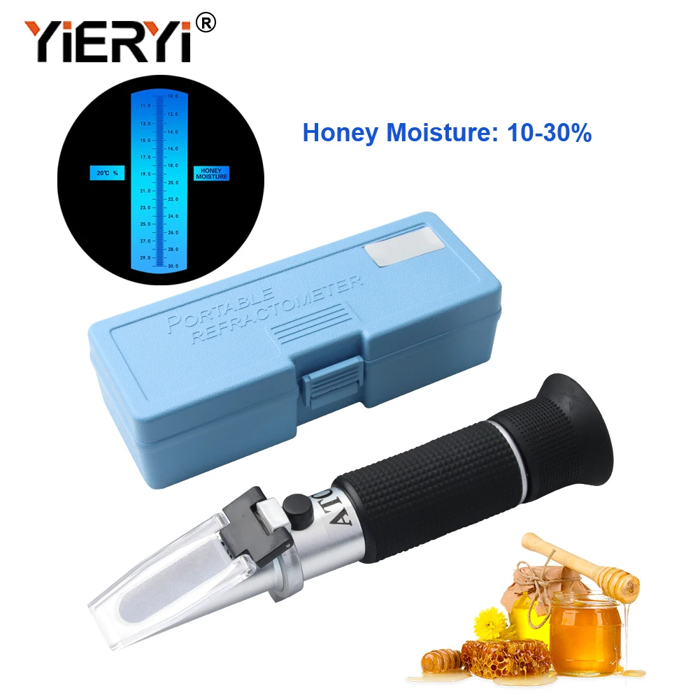 Yieryi handheld 10-30% refratômetro do mel brix da água para a concentração do açúcar do mel atc medidor de umidade do mel verificador da apicultura