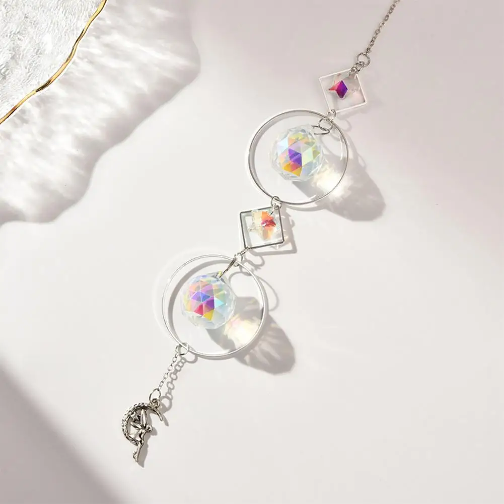 Outdoor Sun Catcher Gold Silver Sun Catcher Faux Suncatcher Window Hanging Colorful Prism Rainbow Maker Chain Pendant Moon Sun