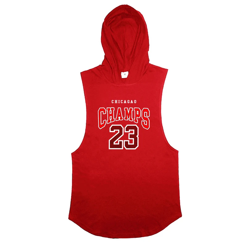 Chicago Champs 23 USA City Team Print Hoodie Mens Bodybuilding Sleeveless Hooded T-shirts Gym Fitness Workout Muscle Tank Tops