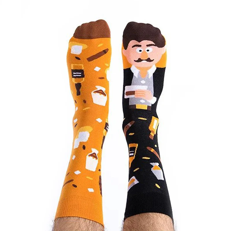 New Men Funny Fashion Socks Mandarin Duck Socks Asymmetric AB Socks Medium Tube Jacquard Cartoon Fashion Sports Cotton Socks