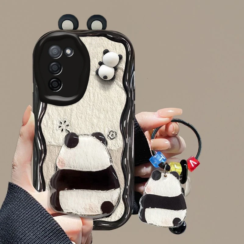 3D Cartoon Panda Bear Ear Wave Soft Phone Case for Samsung Galaxy S24 Ultra S23 S22 Plus S21 S20 FE A25 A55 A35 Silicone Cover