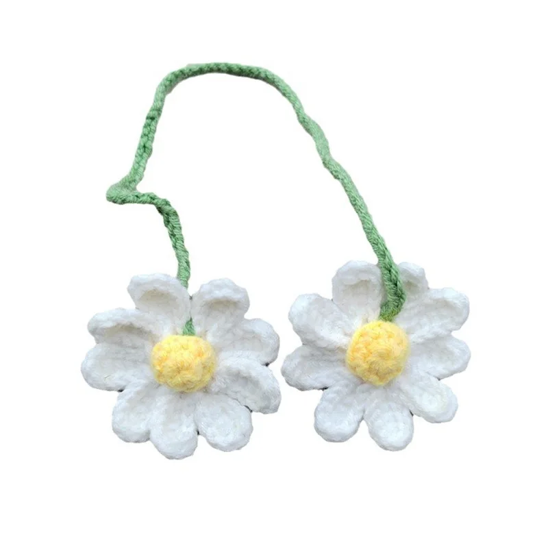 Pendentif de voiture marguerite en laine tricotée à la main, décoration florale tissée pour rétroviseur, 1 pièce