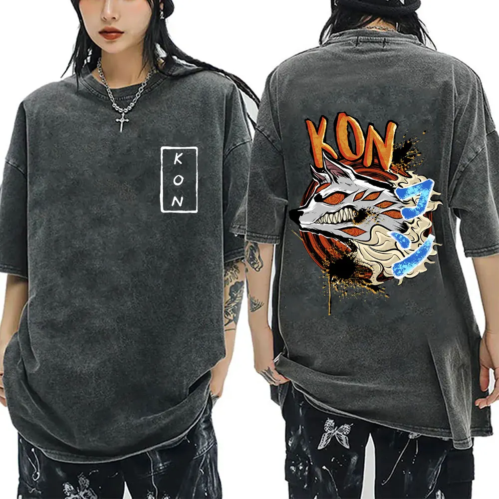 

Washed Vintage Anime Chainsaw Man Hayakawa Aki Fox Devil Kon T Shirts Men Manga Oversized T-shirts Japanese Fashion Streetwear