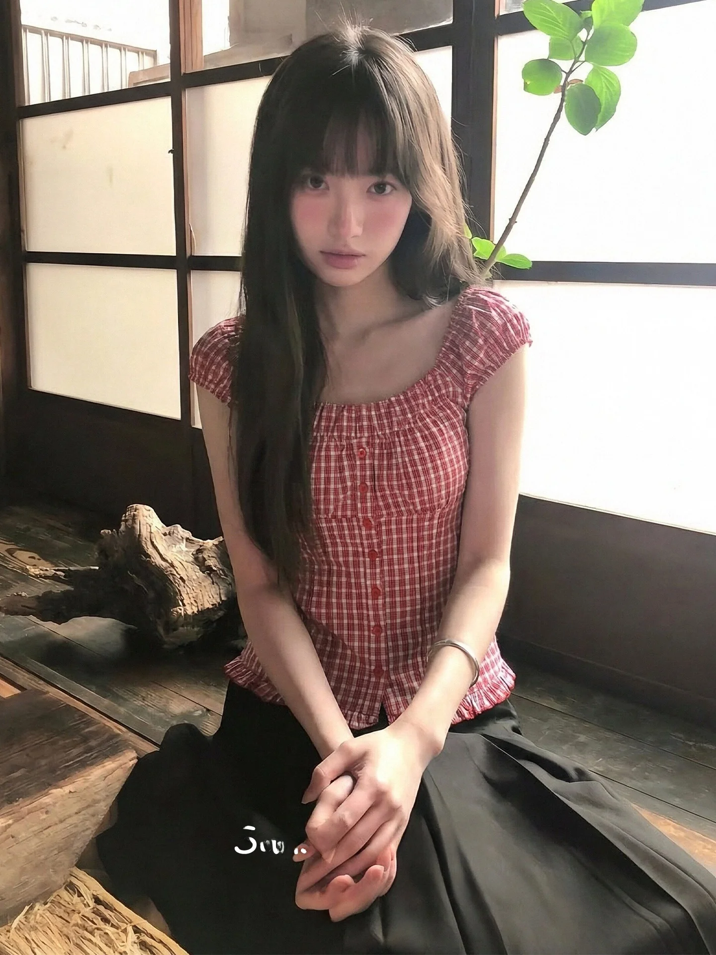 

Miu Sle Women's irt One-oulder Design Early Spring Faion Plaid Vest Slimming Top oulder Exposure Upper Apparel