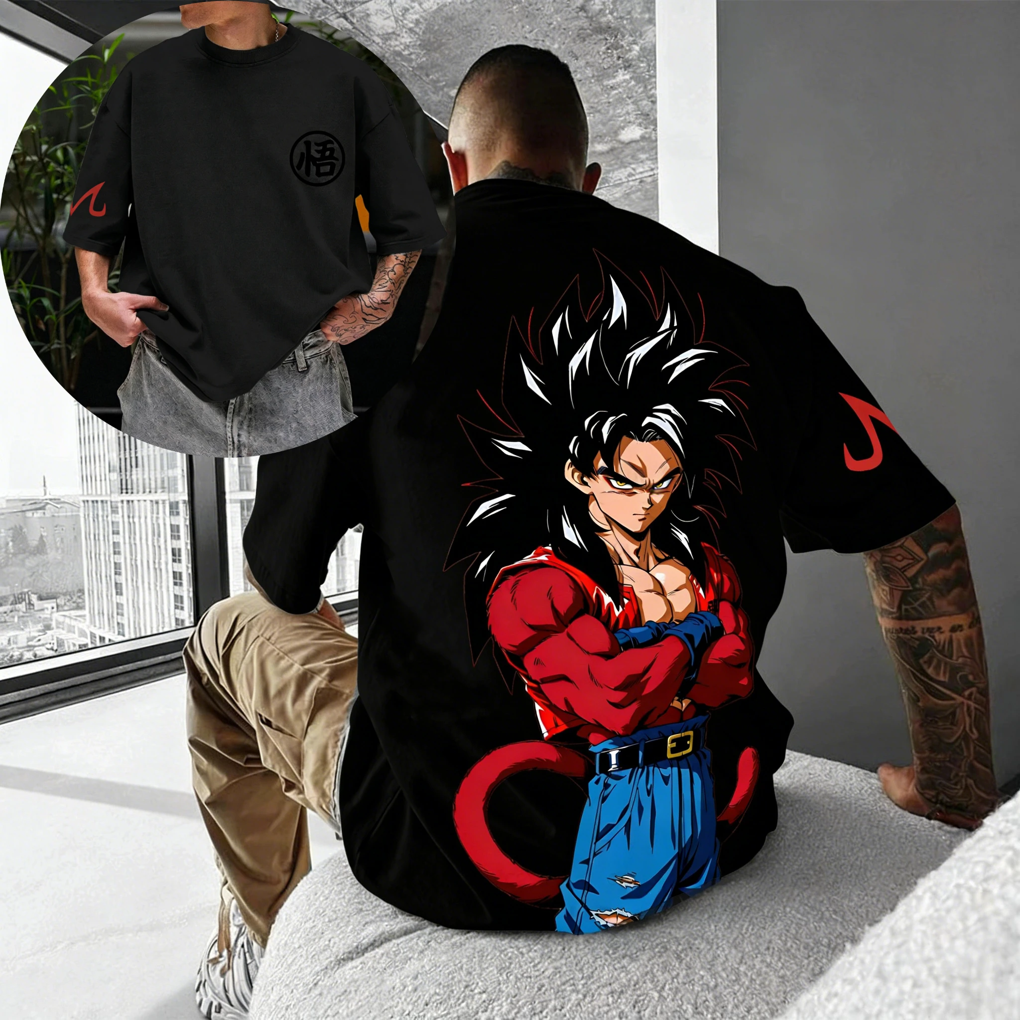 

Dragon Ball Z Goku Super Saiyan 4 Anime T-Shirt for Men, 100% Cotton Summer Casual Streetwear, Classic Red & Blue Design