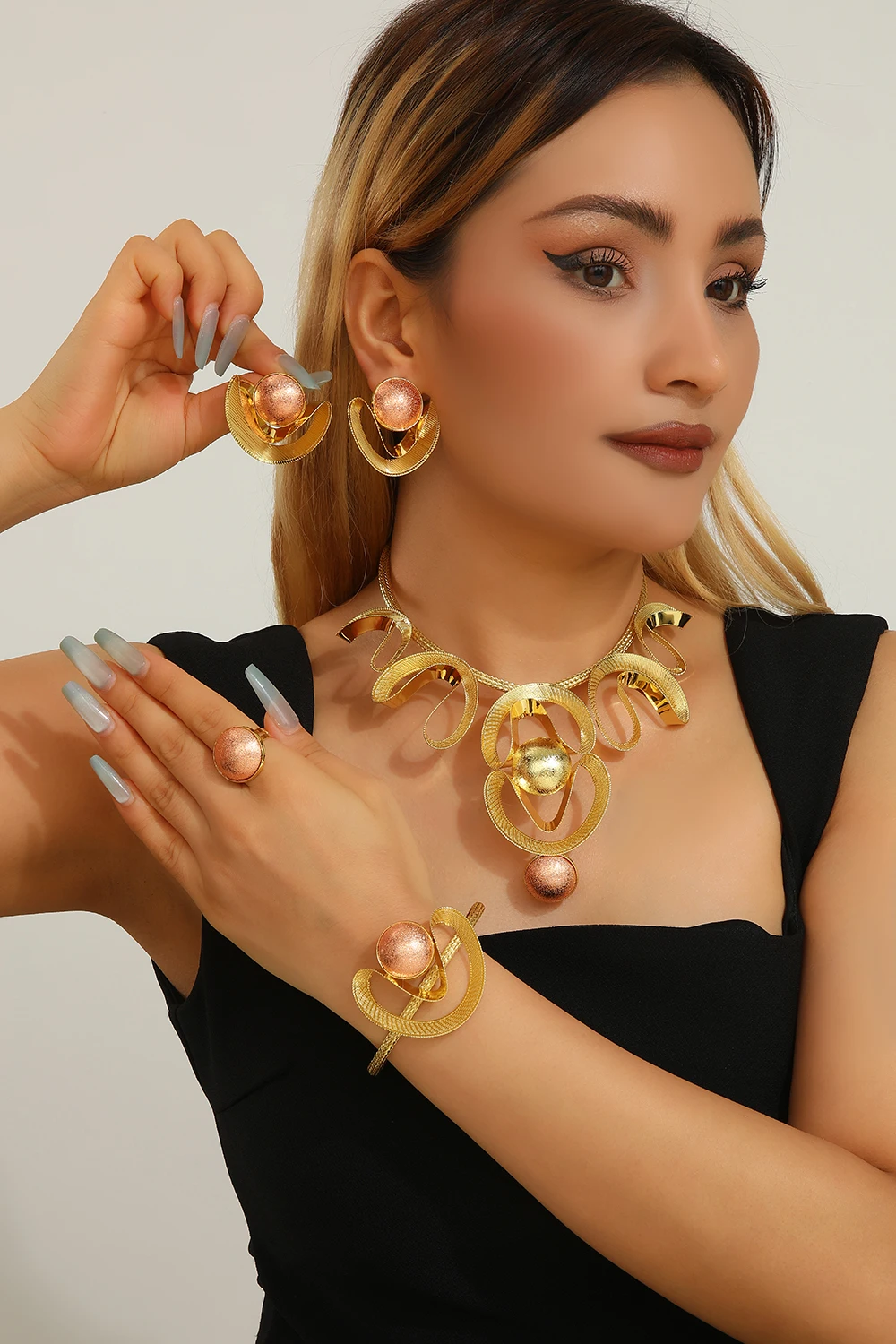 

5 шт./компл. ожерелье для невесты в бразильском стиле в африканском стиле, ожерелье с позолотой 18 карат, новейший роскошный комплект украшений для вечеринок