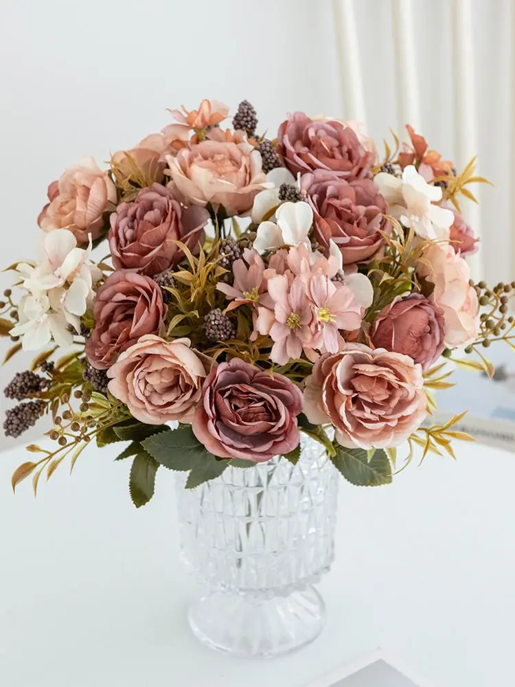 1PC Kunstbloemen Zijden Rozen Pioen Bruiloft Bruidsboeketten Thuis Kamer Tafel Buiten Tuin Muur Diy Geschenkdoos Festival Decora - afbeelding 2