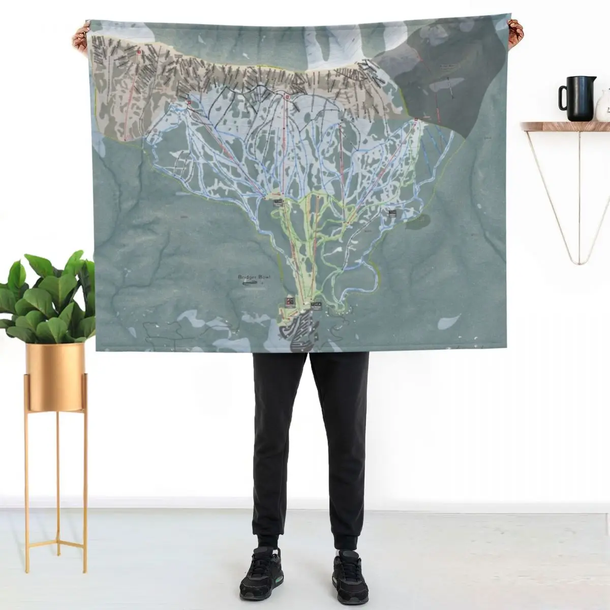 Bridger Bowl Resort Trail Map Throw Blanket couch cozy soft plush fuzzy picnic outdoor blanket