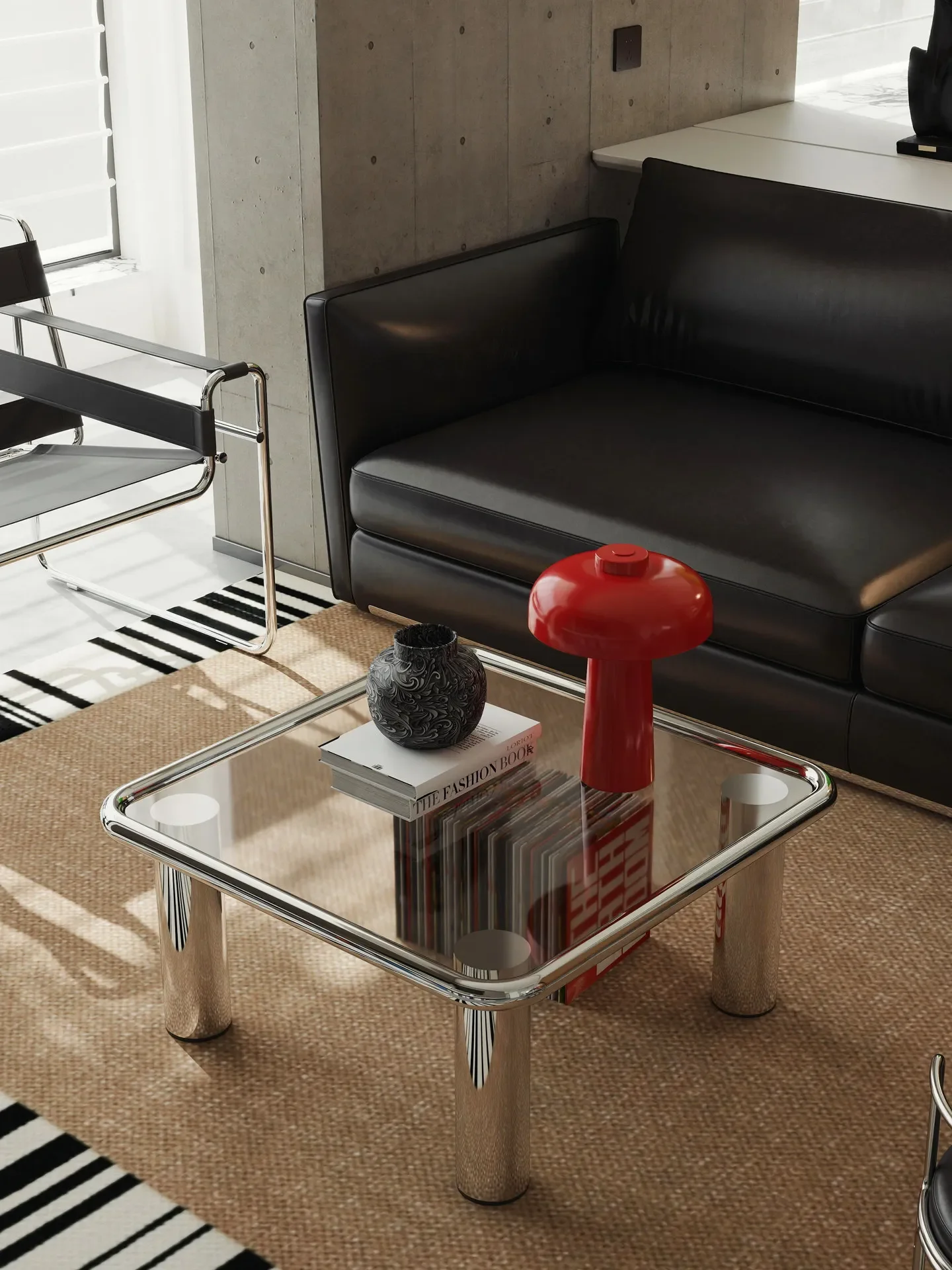 Nordic medieval style, mirror coffee table tempered glass stainless steel tea table small apartment metal coffee table