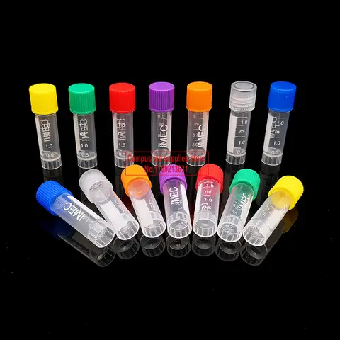 Freezing Plastic Tubes 500pcs/lot Lab 1.8ml Plastic Cryovial with Silicone Gasket, Freezing Tubes with Color Cap