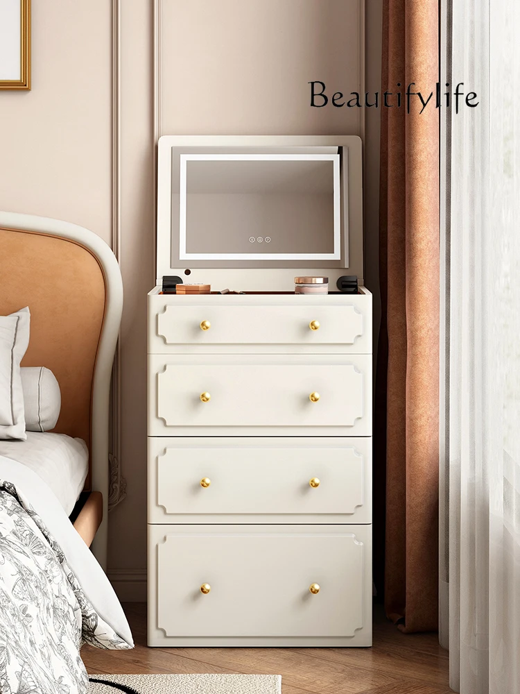 

Cream Style Dressing Table Bedroom Small Mini Makeup Table Ultra Narrow 50cm All Solid Wood