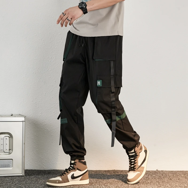 

Men's Overalls Casual Spring and Autumn New Japanese Hong Kong Style Multi-pocket Trend Style Little Elastic Fabric Slim Pants.