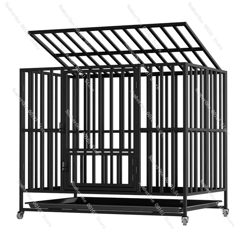 Heavy Duty Foldable Dog Crate for Large Medium Dogs Indoor Home Pet Cage Kennel with Toilet Tray Reinforced Square Tube Metal