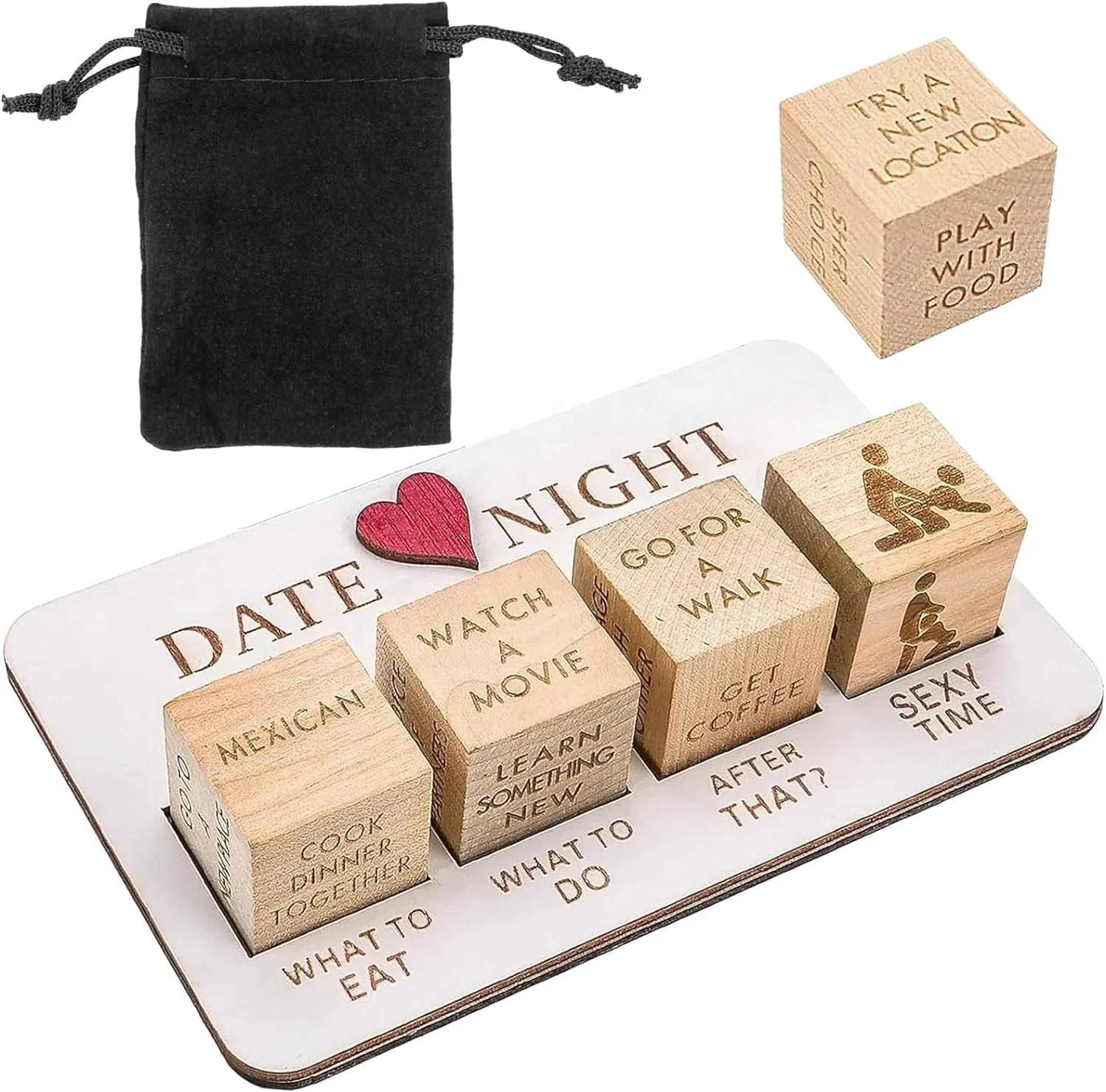 Dados de noche con fecha para parejas, dados divertidos para citas nocturnas, dados de madera para parejas, dados divertidos para citas, juguetes sexuales