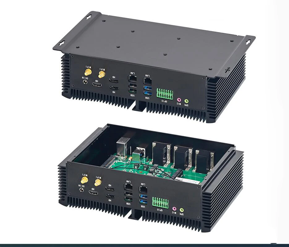 Fanless Industrial Mini Computer Intel i7 10870H 9750H i5 10200H 9300H 2*LAN 6*COM 3*HDMI 1*GPIO 8*USB WiFi Embedded Controller