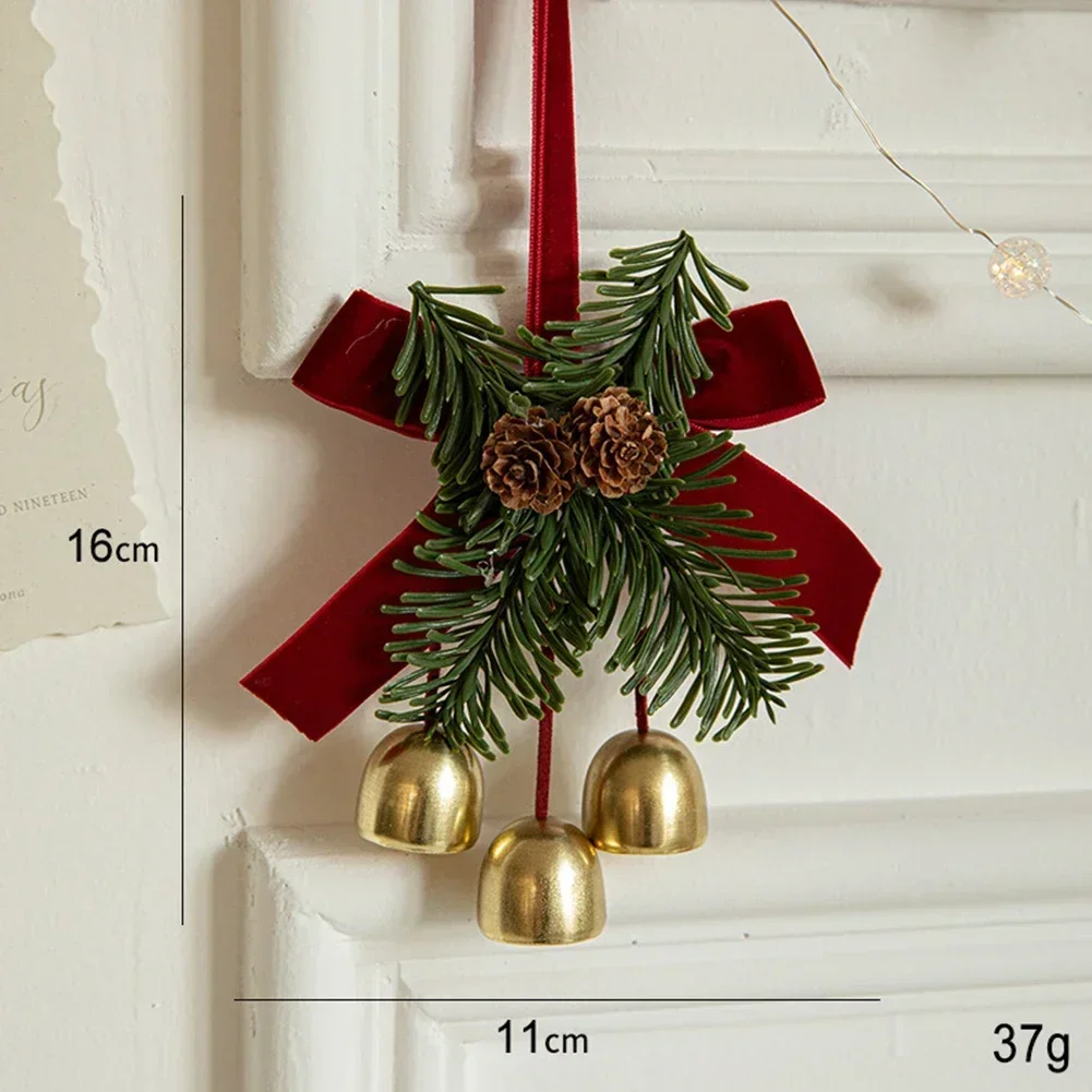 Christmas Pendant Bells With Bows And Pine Cones Xmas Tree Hanging Pendant For Navidad 2024 New Year Christmas Decorations