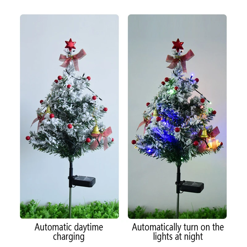 Solar Powered Christmas Tree Lawn Lights Outdoor LED Snowflake Christmas Tree Solar Lights Courtyard Garden Decorative Lights