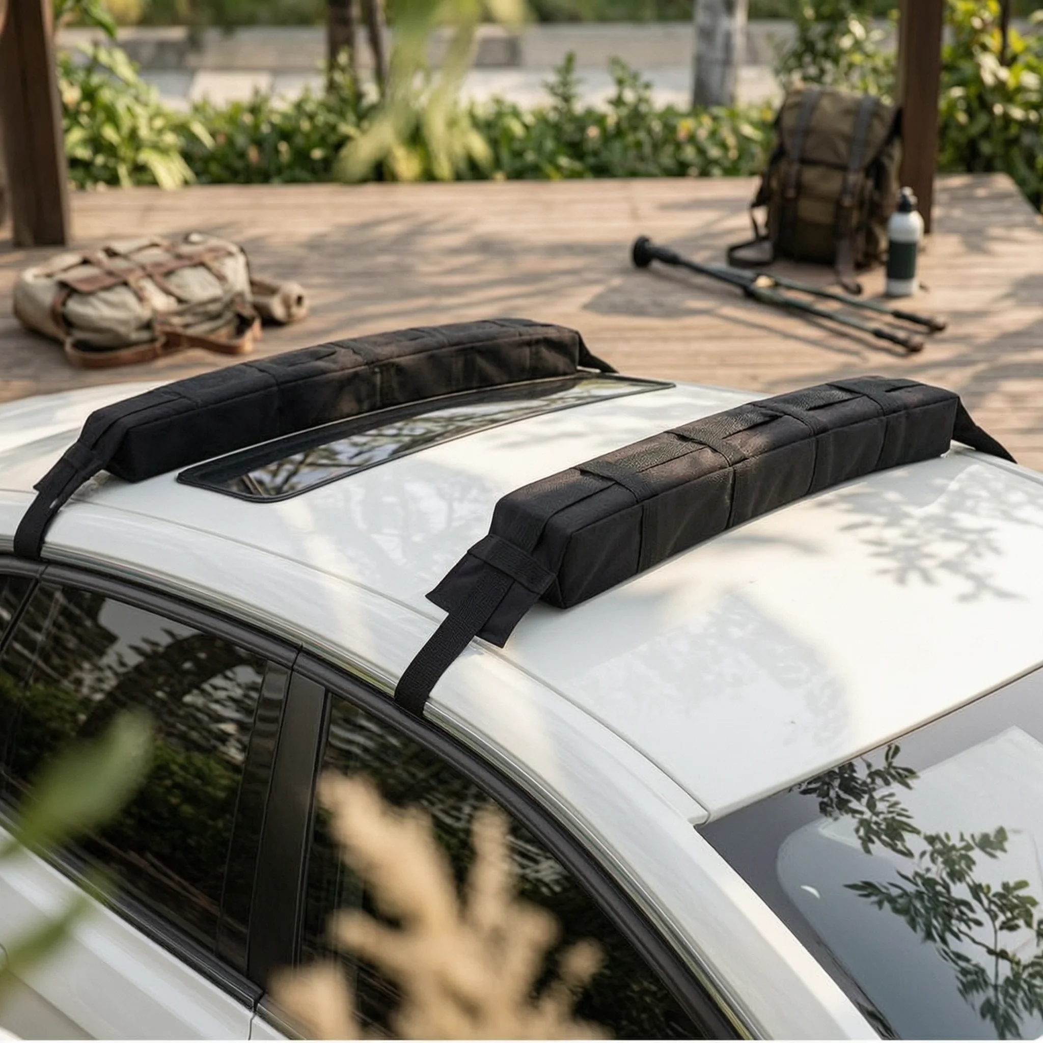 Padded Roof Rack with Straps Sleek Soft Roof Rack Carrier Non-Slip Easy to Install for Surfers, Surfboard Transport