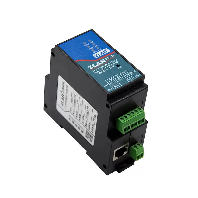 

Din Rail 2 Serial Port RS485 To Ethernet Converter Device IOT Server ZLAN5207M Support Modbus MQTT JSON