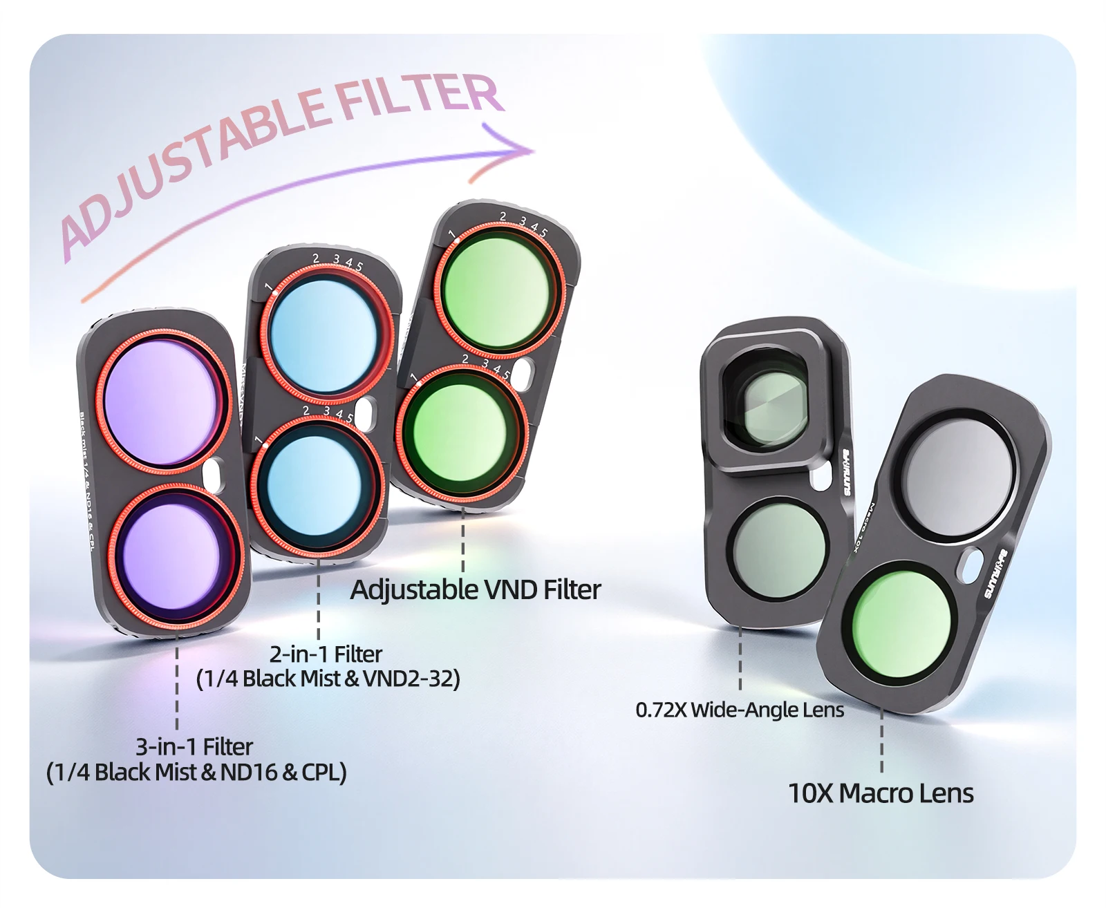 Sunnylife Insta360 Luna Ultra Magnetic Lens Filter Black Soft Mist VND Macro & Wide Angle Lens Vlog Shooting Accessories