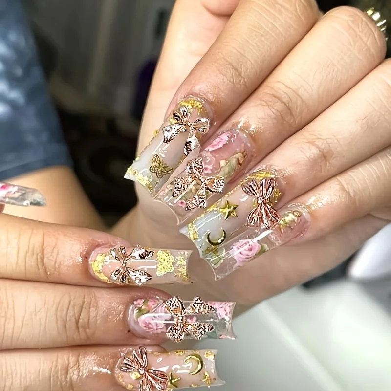 ชาร์มตกแต่งเล็บรูปโบว์ 60 ชิ้น คละสี เงิน ทอง ดำ โรสโกลด์ ชาร์มโบว์ตกแต่งเล็บ 3 มิติ ทำจากโลหะผสม สำหรับตกแต่งเล็บ