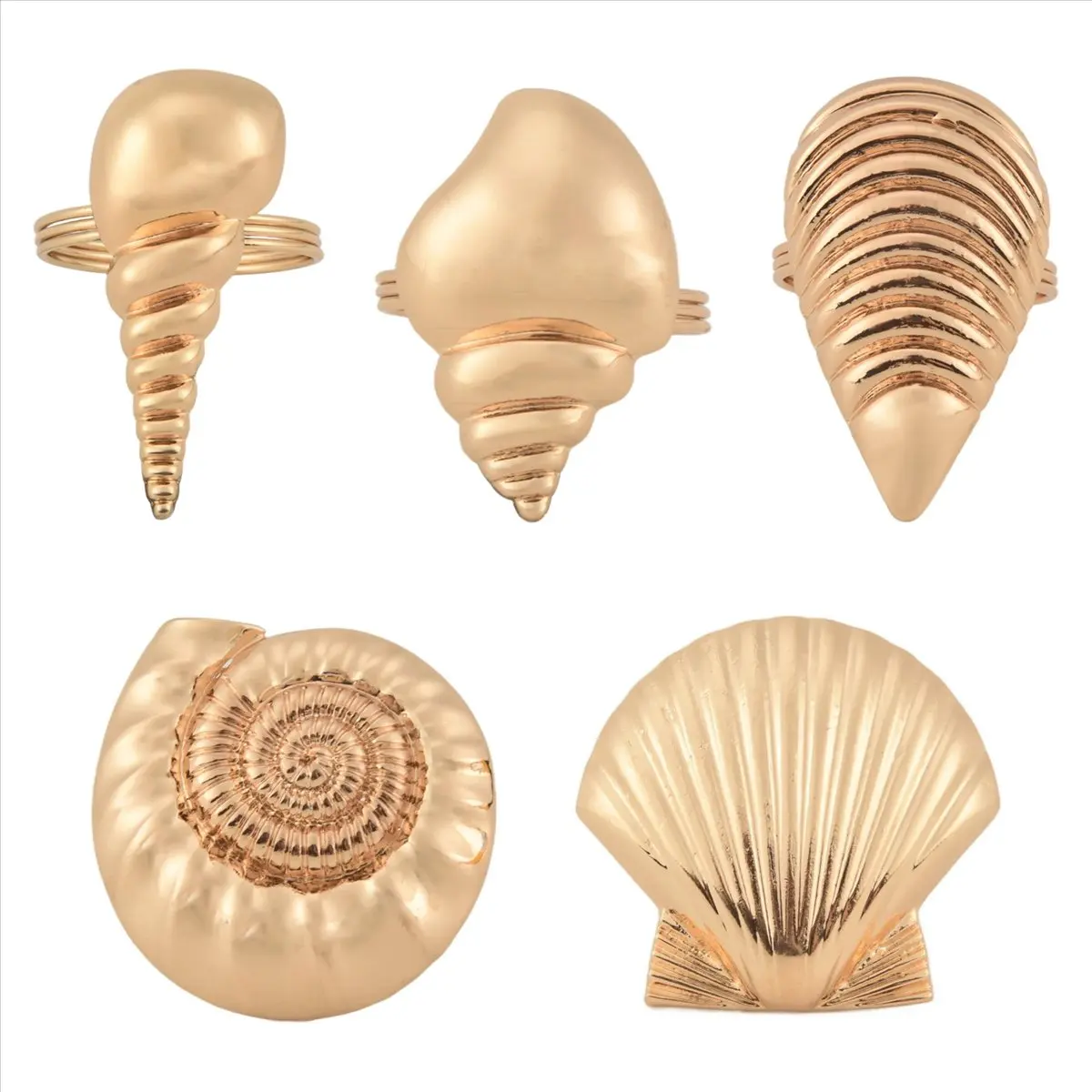 A78I Coastal Theme Sea Shells Metal Napkin Rings for Weddings Receptions,Dinner Parties,Family Gatherings,Table Supplies