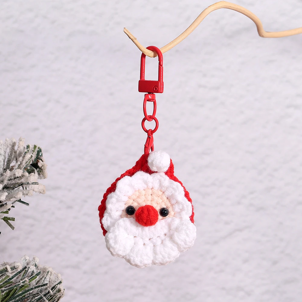 Gehäkelter Weihnachtskranz, handgefertigter gewebter Weihnachts-Türhänger, Auto-Spiegel-Anhänger, Weihnachtsbaum-Dekoration, Geschenk – Detail 4