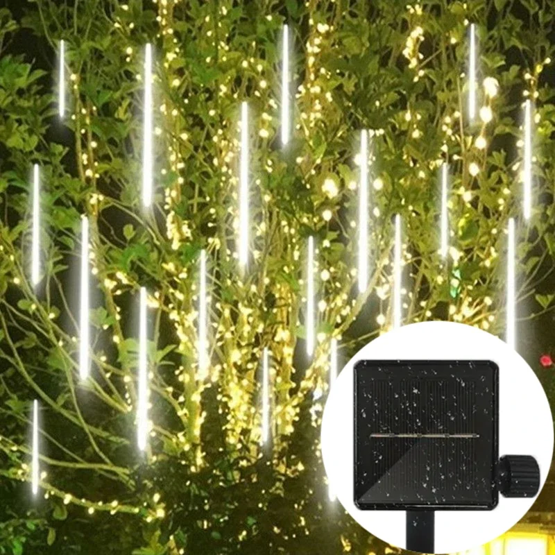 30/50cm Outdoor Solar Meteor Shower Lights Falling Rain Drop Fairy String Lights for Christmas Party Garden Holiday Decorations