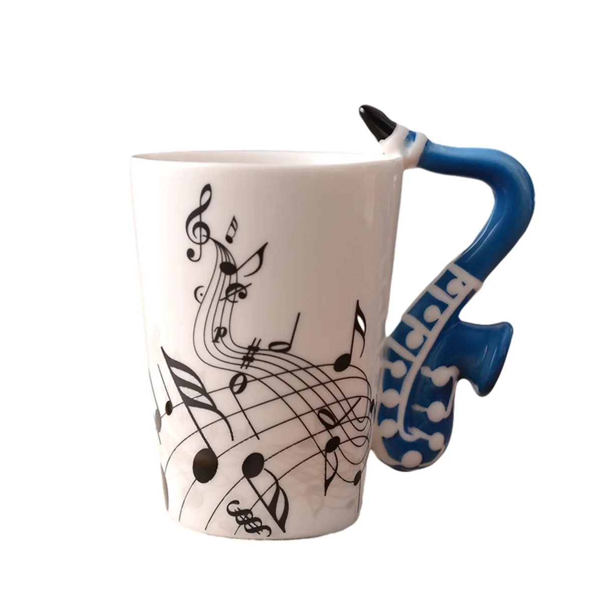 Tasse en céramique itude avec poignée, tasses à portée de lait mignonnes, cadeaux fantaisie, saxophone bleu, café et thé, 240ml