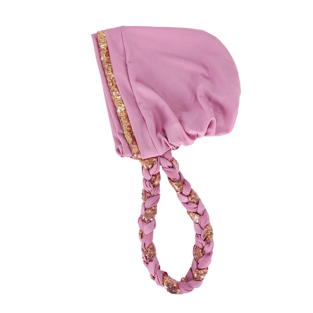 Fashion Hijabs for Women Braid Decor Muslim Turban for Female Elegant Sequin Bonnet Cap Elastic Head Scarf for Woman Headcover