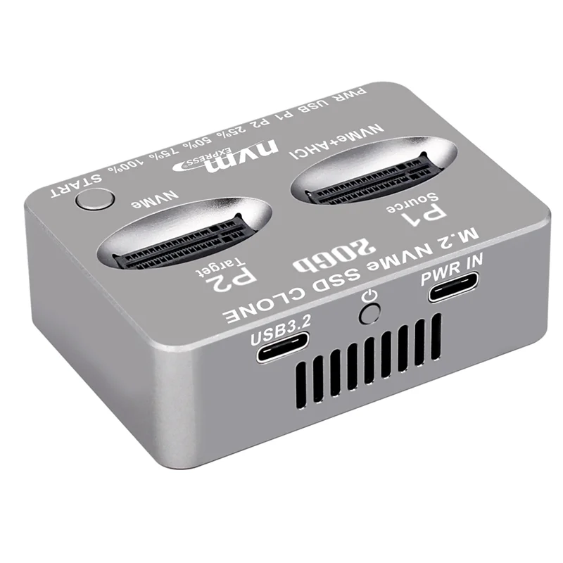 AEE7-Dual-Bay External Hard Disk Box Gen2x 20Gbps M.2 SSD Enclosure M/B M Key Solid Disk Case M.2 M.3 NVME PCI-E