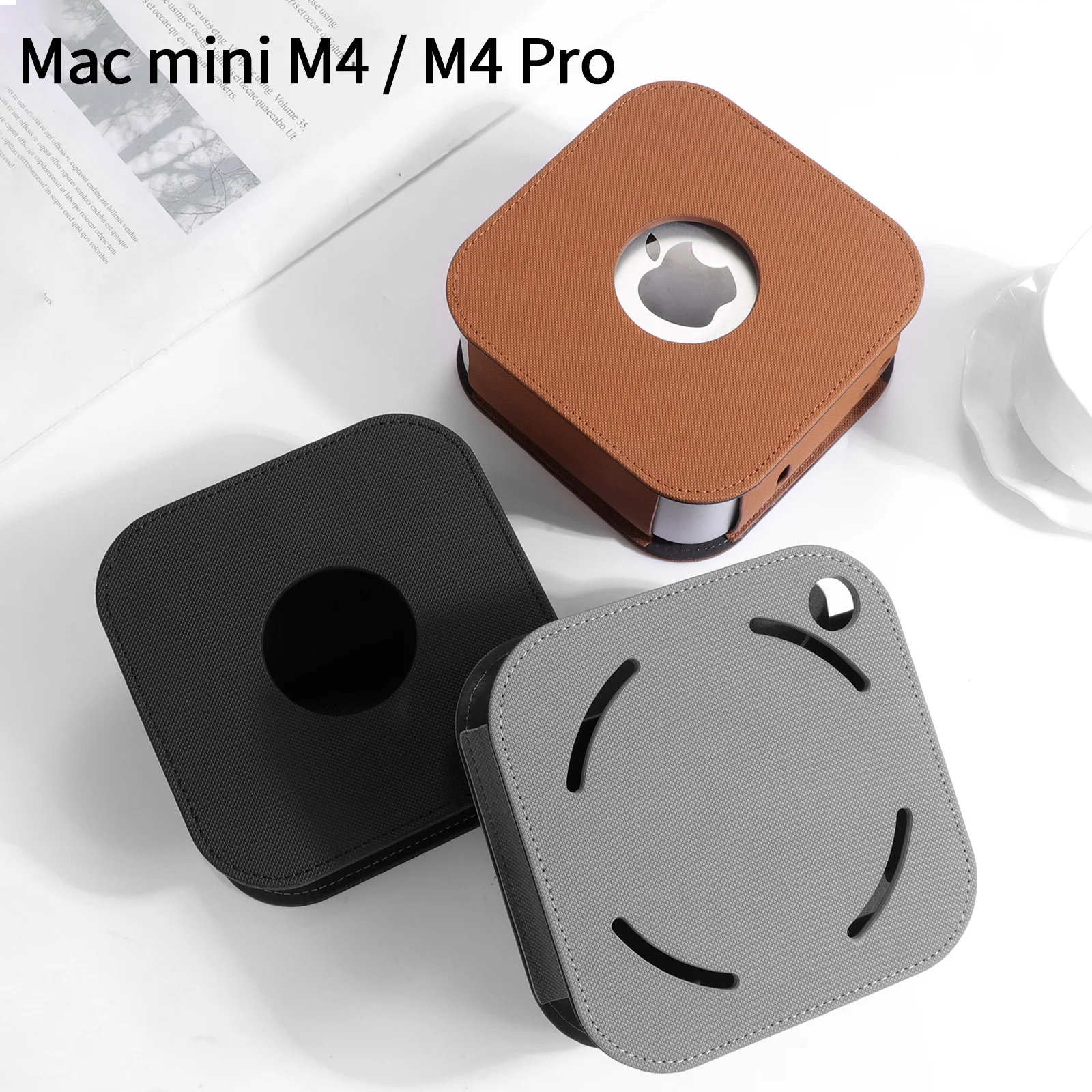 Case for Apple 2024 Mac Mini M4 / Mac Mini M4 Pro PU Material Protective Cover Drop-Proof Protective Case for Mac Mini 2024