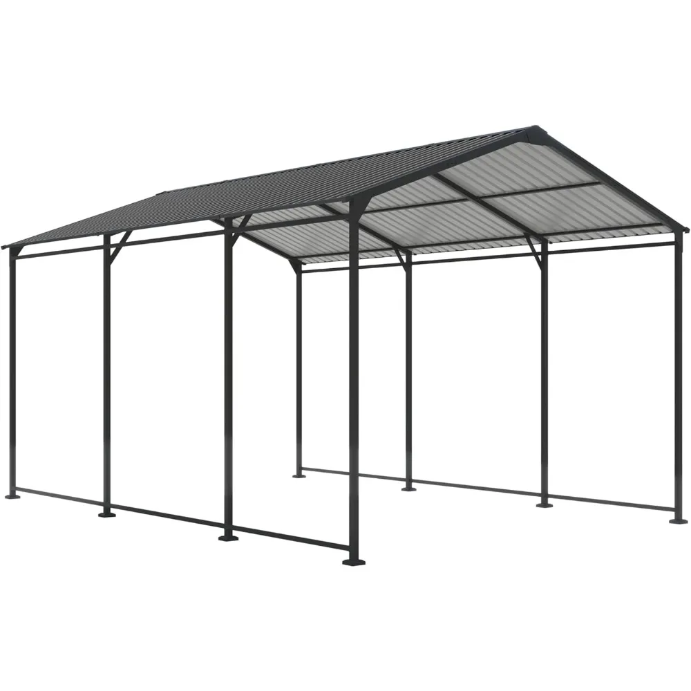 

Heavy Duty 10 × 15 Ft Metal Carport with Galvanized Steel Roof & Frame, Outdoor Garage Canopy for Cars, Trucks, Boats – Gray