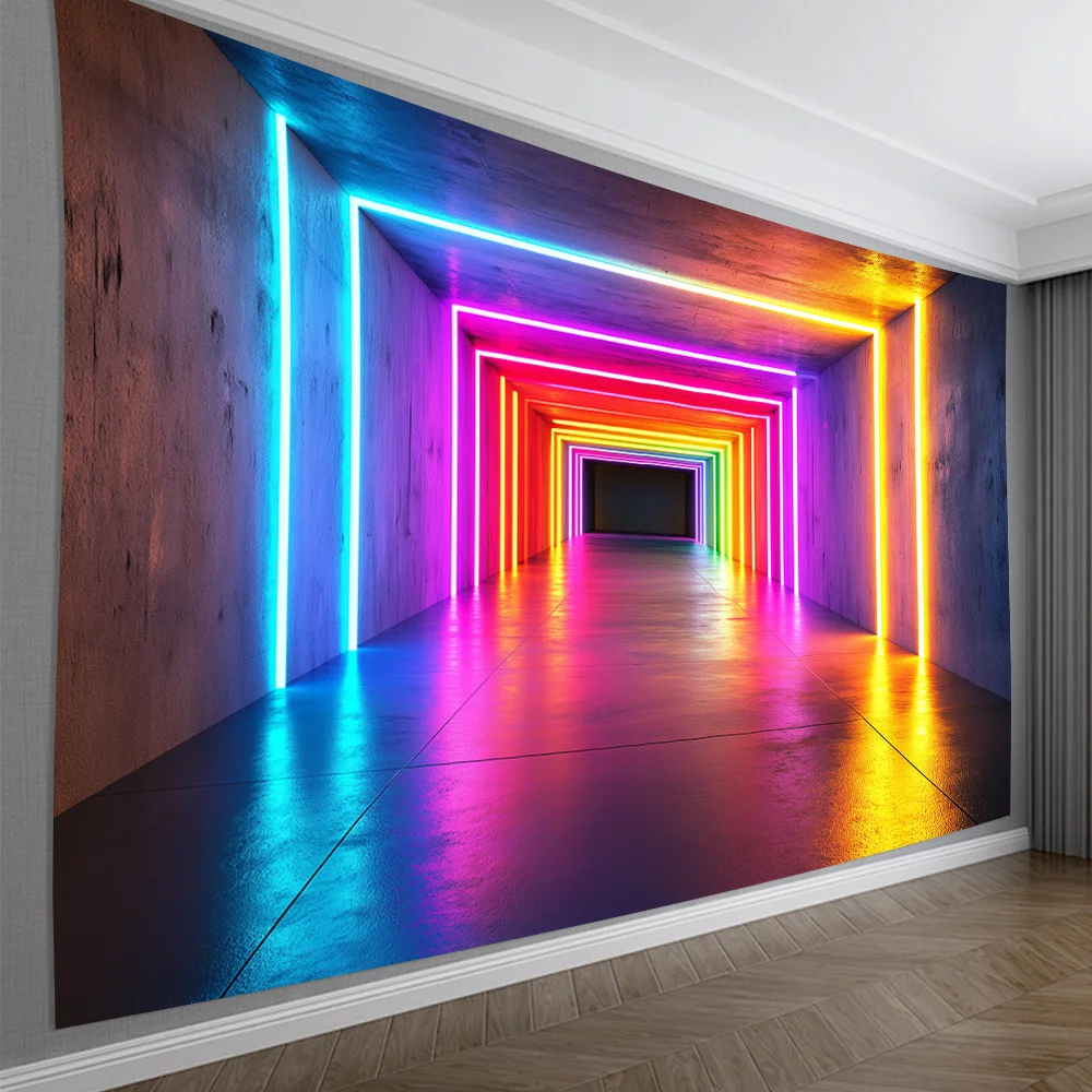 Neon Tunnel Theme Digital printing polyester wall hanging tapestry decorative Living room bedrooms Office background gift